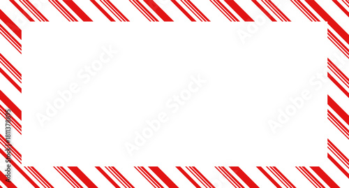 Candy cane christmas frame with blank space. Christmas border frame. Merry Christmas Candy cane rectangle frame card elements decoration. New Year picture frame ribbon. Xmas striped border
