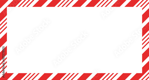Candy cane christmas frame with blank space. Christmas border frame. Merry Christmas Candy cane rectangle frame card elements decoration. New Year picture frame ribbon. Xmas striped border