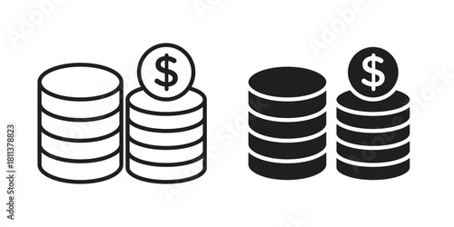 Coins icons of black colored in various styles