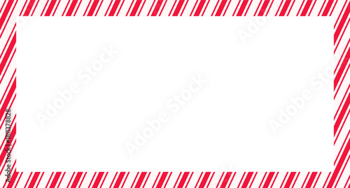Candy cane christmas frame with blank space. Christmas border frame. Merry Christmas Candy cane rectangle frame card elements decoration. New Year picture frame ribbon. Xmas striped border