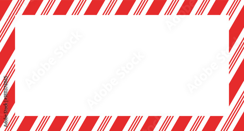 Candy cane christmas frame with blank space. Christmas border frame. Merry Christmas Candy cane rectangle frame card elements decoration. New Year picture frame ribbon. Xmas striped border