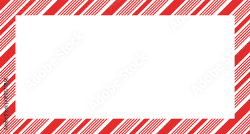 Candy cane christmas frame with blank space. Christmas border frame. Merry Christmas Candy cane rectangle frame card elements decoration. New Year picture frame ribbon. Xmas striped border