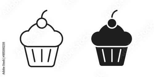 Cupcake icons of black colored in various styles