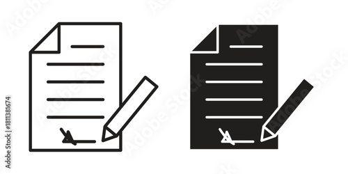 Document signed icons of black colored in various styles
