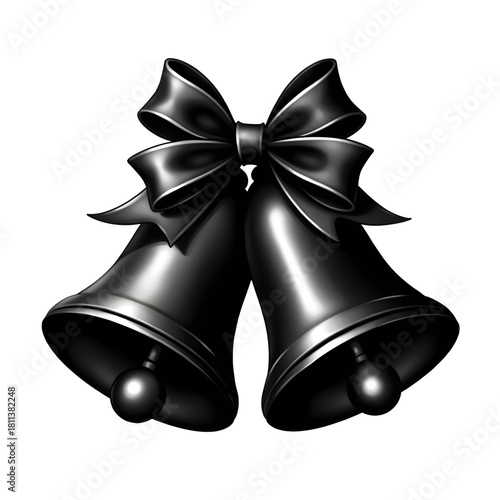 Elegant Bells: Two exquisite bells, their dark surfaces and tied together by a classic bow, radiate a timeless charm and sophisticated elegance.