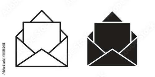 Envelope open icons of black colored in various styles