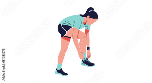 Woman Tying Shoe Fitness Running Jogging Illustration