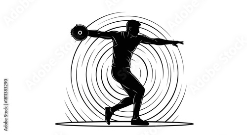 Discus Thrower Silhouette Competitive Athlete in Action