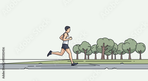 Man Running in Park Exercising for Health Workout in Nature