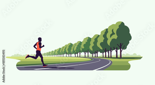 Silhouette of a Man Running on Road Health and Fitness Illustration