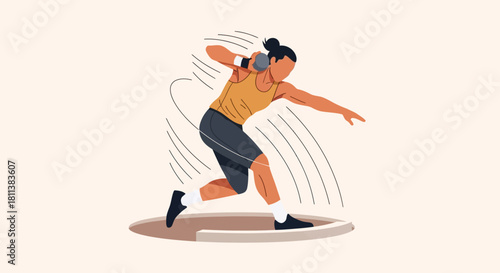 Shot Put Athlete in Motion Strong Woman Throwing Heavy Ball for Sport Competition