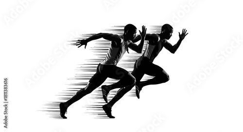 Dynamic Black and White Runners in Motion Sports Fitness and Competition