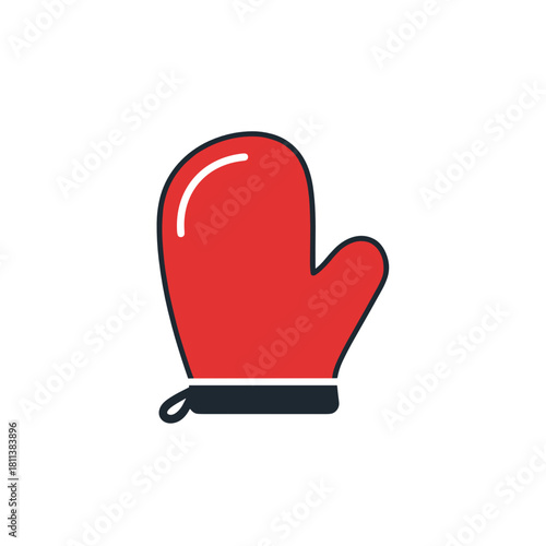 Colorful oven mitt, modern design, kitchen accessory, red and black, concept