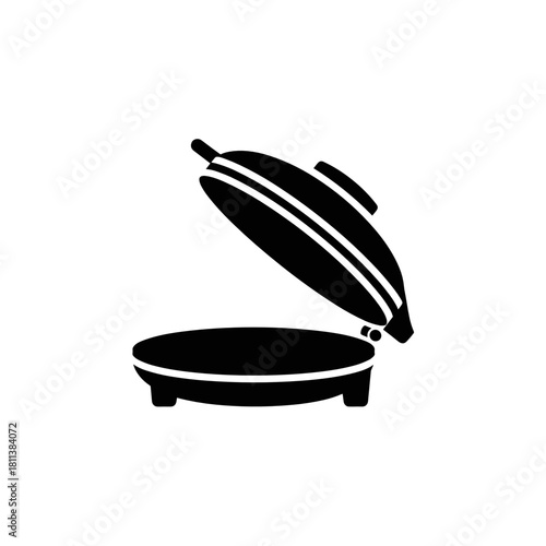 Silhouette of an open waffle maker, minimalist design, kitchen appliance, black and white, concept