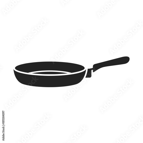 Silhouette of a frying pan, minimalist design, kitchen utensil, black and white, concept