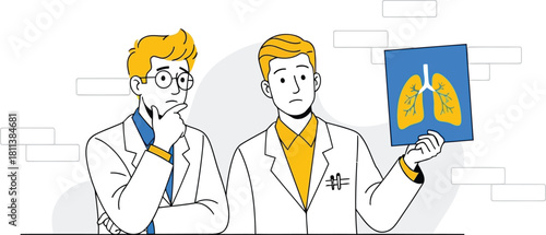 Doctors Analyzing Lungs X-ray Image for Diagnosis, Medical Consultation, and Healthcare