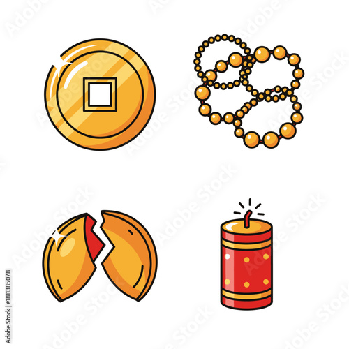 Collection of symbolic objects representing celebration and spirituality