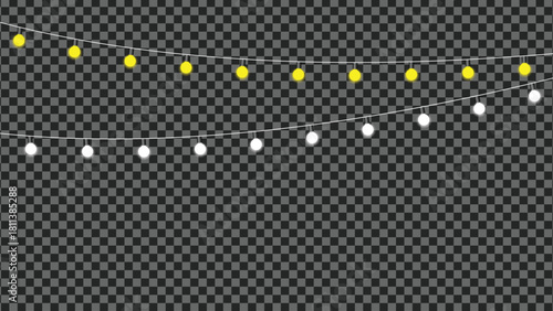 Festive yellow and white string lights isolated on transparent isolated on transparent background