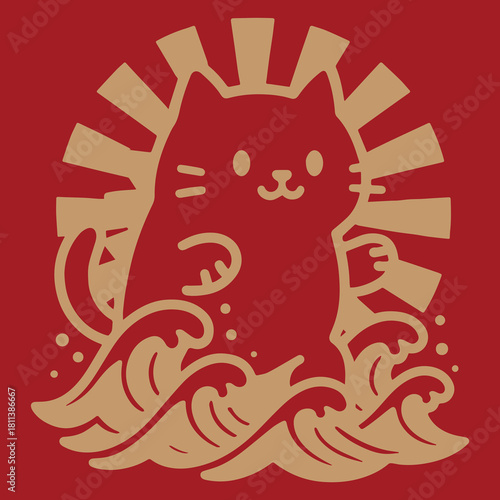 Lucky Cat Riding the Waves of Dawn