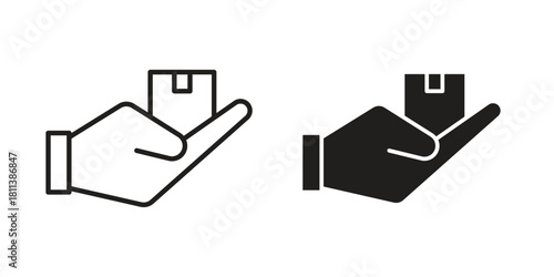 Hand holding box icons of black colored in various styles