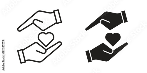 Hand holding heart icons of black colored in various styles