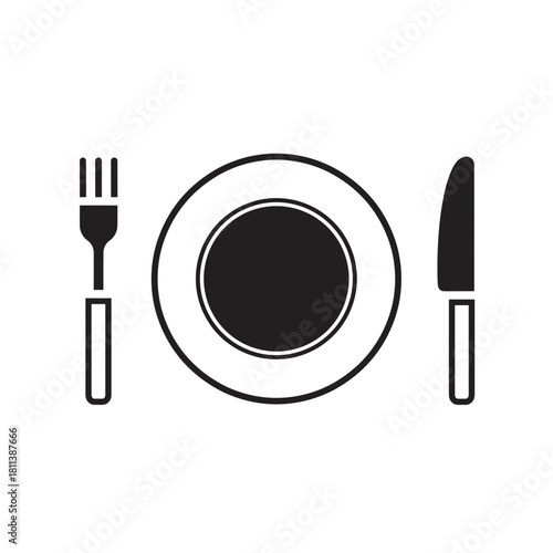 Plate with fork and knife, dining setup concept, culinary, copy space
