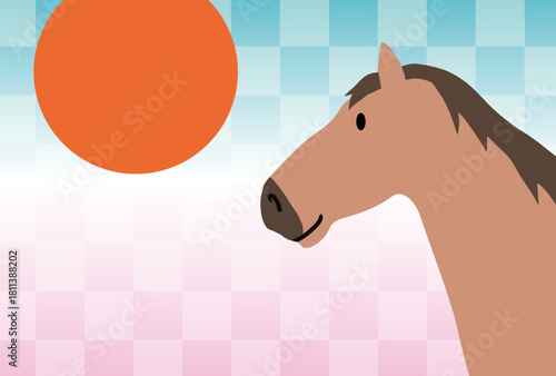 馬, 年賀状, 正月, 和風, 和柄, うま, 動物, イラスト, 干支, 年末, 新年, ベクター