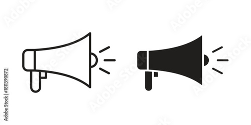 Megaphone icons of black colored in various styles