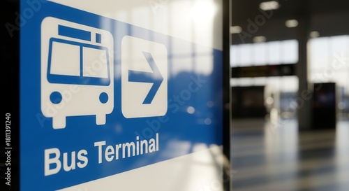 Bus Terminal Sign Illuminated Guiding Passengers Towards Public Transportation Hub