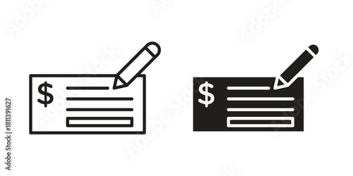 Money check icons of black colored in various styles