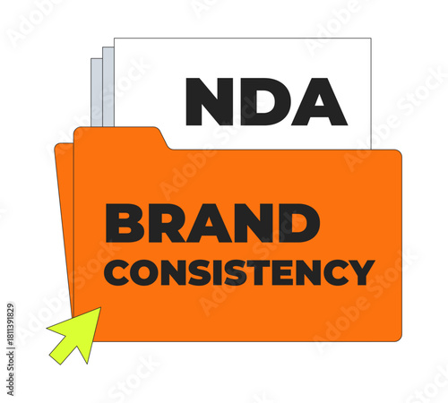 Folder with brand consistency and NDA document 2D cartoon object. Corporate branding guidelines. Confidentiality in business isolated element flat vector clip art on white. Spot illustration