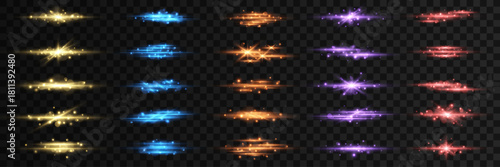 Colors horizontal streaks glide smoothly across a transparent layer. Sparkling particles illuminate radiant paths vividly. Perfect for futuristic or tech visuals. 