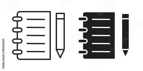 Notebook icons of black colored in various styles