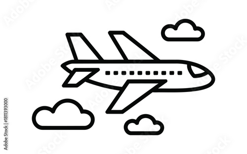 Airplane flying in clouds line art icon vector