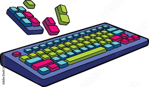 Computer Keyboard With Missing Keys Flying Away In A Stylized 3d Illustration