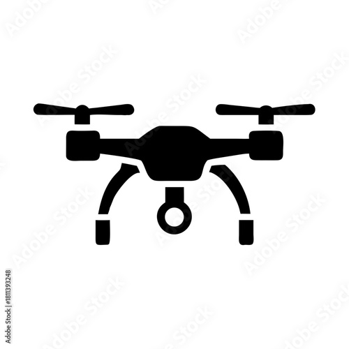 Illustration of a black drone with four propellers and landing gear on a white background image view
