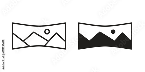 Panoramic icons of black colored in various styles