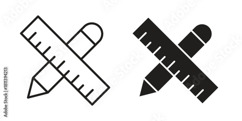Pencil and ruler icons of black colored in various styles