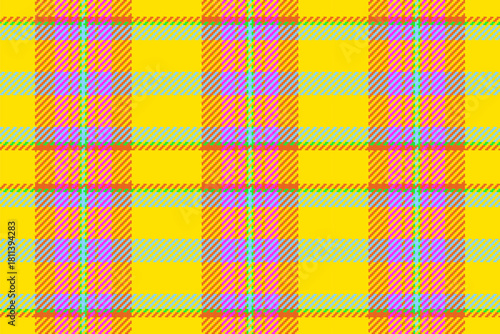 Wide texture tartan seamless, greeting vector pattern fabric. Bandanna plaid textile background check in radioactive and orange colors.