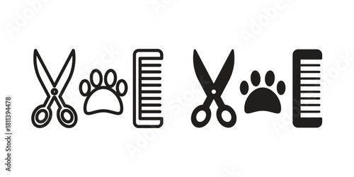 Pet grooming icons of black colored in various styles