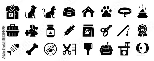 Pets icon set. Animal care and vet clinic symbol. Vector illustration.