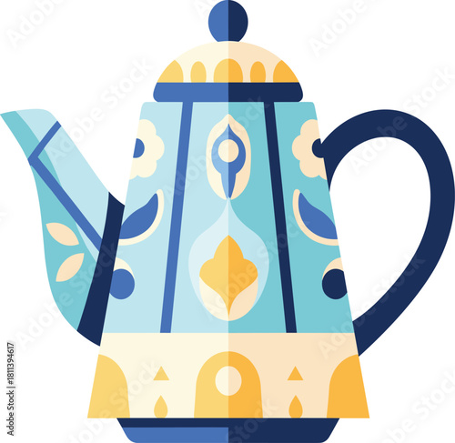 Flat Design Abstract Floral Pattern Teapot Icon Vector