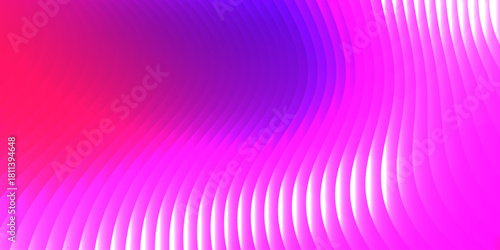 Neon ribbed fractal glass 3d background. Holographic vertical stripe pattern with vibrant purple blue yellow gradient. Abstract black bg, iridescent texture lines in radiant colors. 3D illustration