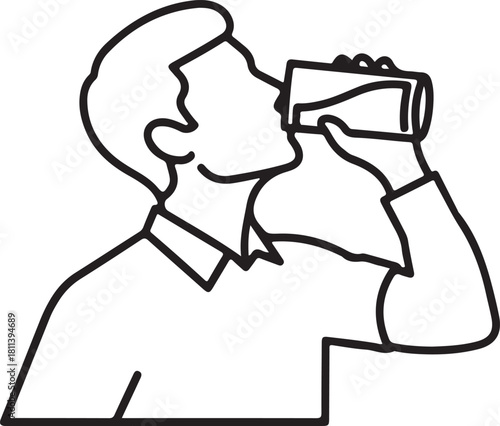 Outline drawing of a person drinking a refreshing beverage from a glass