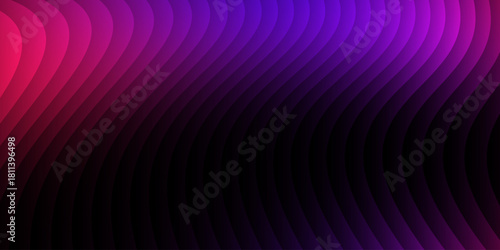 Neon ribbed fractal glass 3d background. Holographic vertical stripe pattern with vibrant purple blue yellow gradient. Abstract black bg, iridescent texture lines in radiant colors. 3D illustration