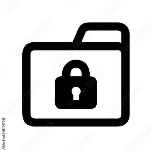 Black and white folder icon with a padlock inside representing secure file storage and data protection