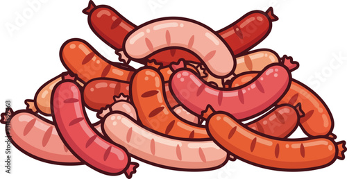 Pile of Assorted Pixel Art Sausages With Realistic Shading and Highlights