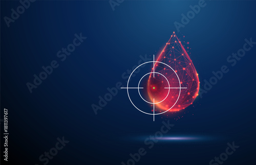 Blood drop inside target. Targeted blood diagnostics, precision blood analysis, personalized medicine, hematology testing, infection detection, medical research concept.