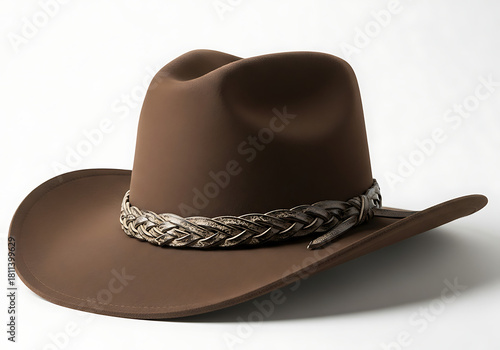Stylish brown cowboy hat with braided band, perfect for western fashion or country style