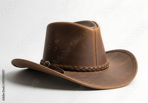 Stylish brown leather outback hat with braided band adds rugged flair to any wardrobe